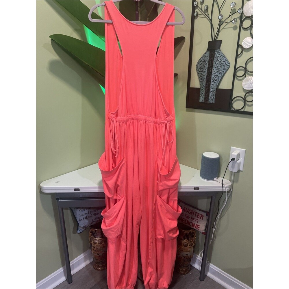 RARE!!! Free People FP Movement Utility Cargo Pocket Oversized Jumpsuit Coral XL - Picture 7 of 11